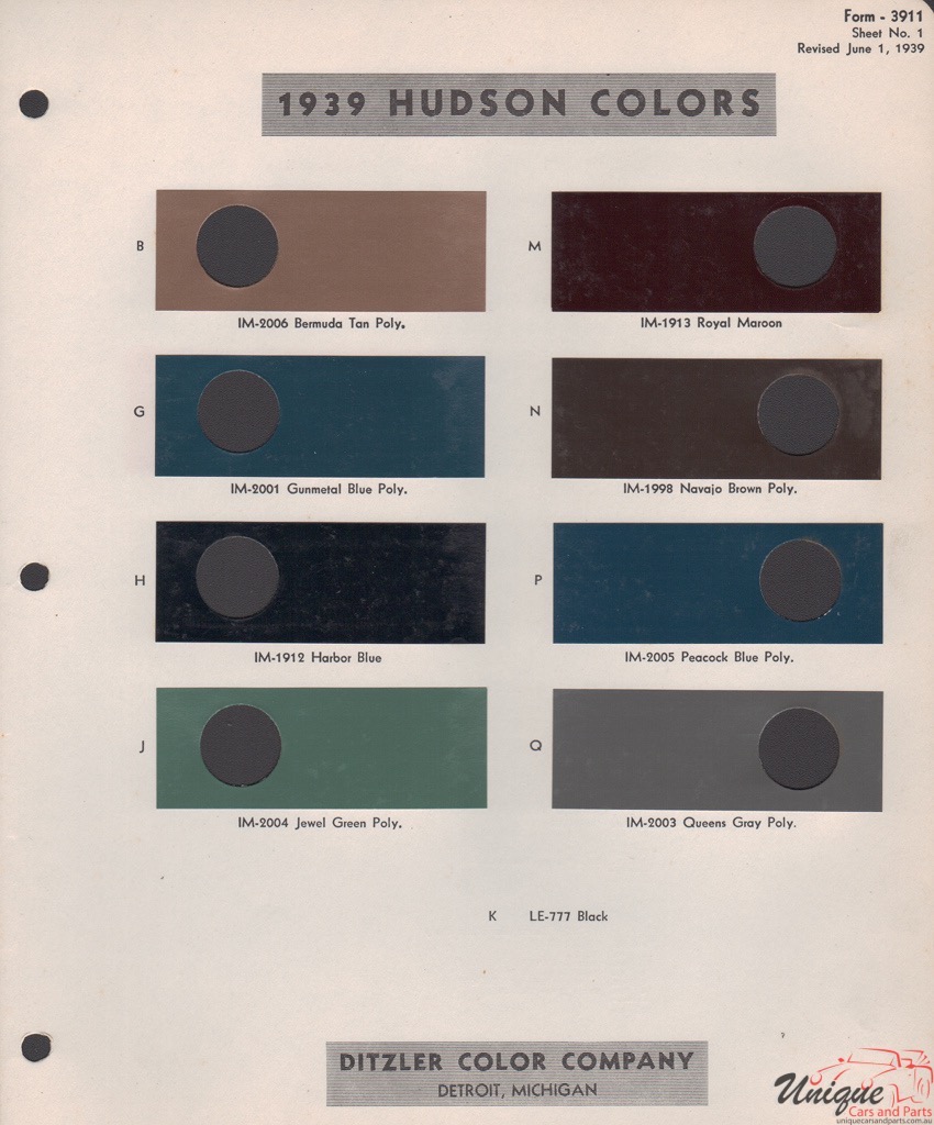 1939 Hudson Paint Charts PPG 1